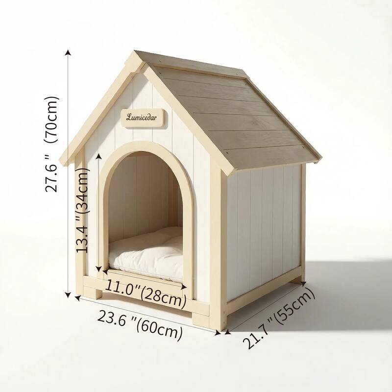 FSC Solid Cedar Cabin Style Pet House - Cream Yellow Indoor Shelter for Small Dogs & Cats