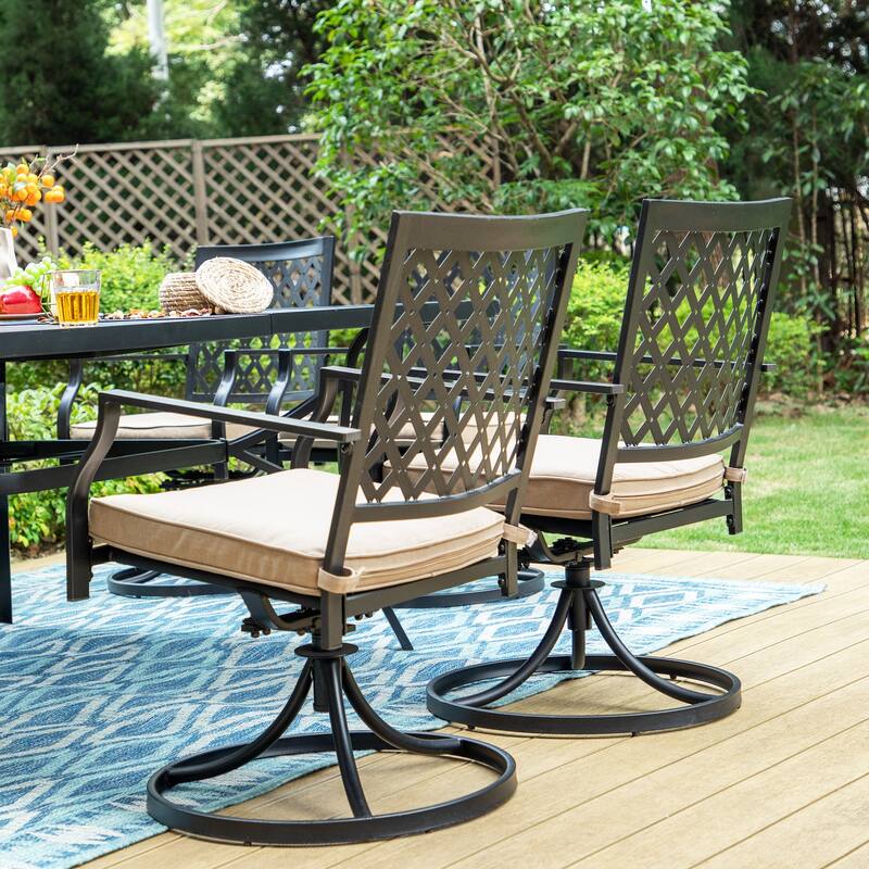 MAISON ARTS 9-Piece Patio Dining Set, 60 Inch Square Metal Table and 8 Swivel Dining Chairs