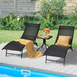 Patio Folding and Stackable Black Chaise Lounge Chair (Set of 2)