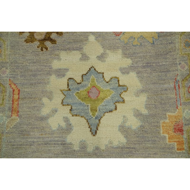 Vegetable Dye Gray Oushak Turkish Runner Rug, Floral Geometric Carpet - 9' 11'' X 2' 7''