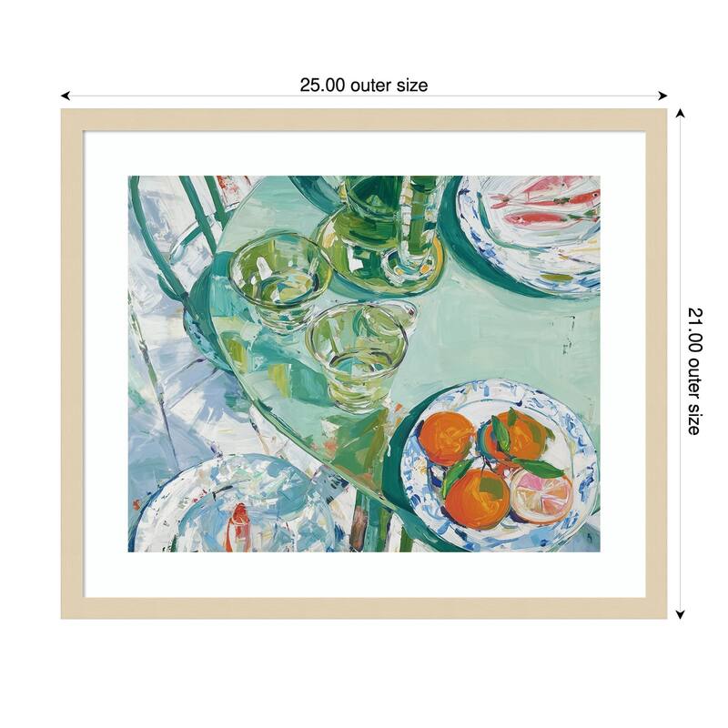 GreenTable No. 2 by Paula Freeman Wood Framed Wall Art Print - Brown - 25 x 21 in