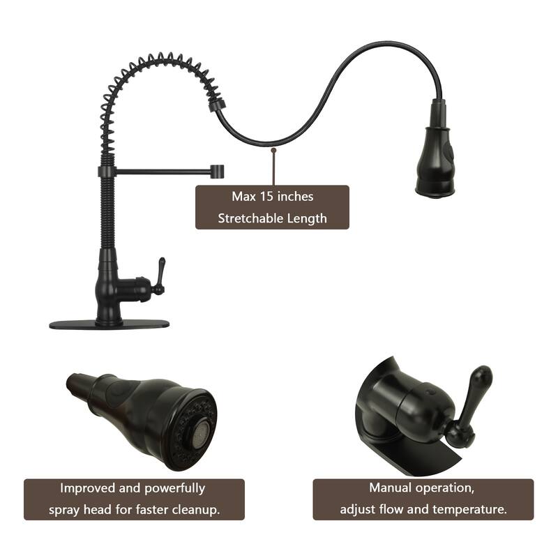 Pre-Rinse Spring Kitchen Faucet, Single Level with Pull Down Sprayer