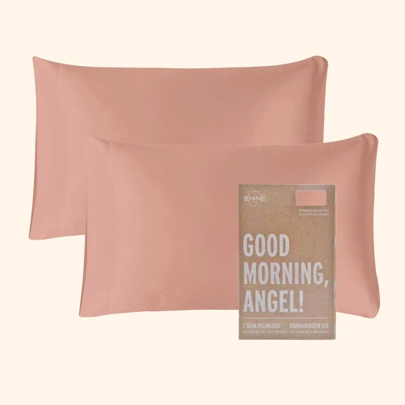 SHINE Good Morning Angel Satin Pillowcase 2-Piece Set to Elevate Your Back-to-School Dorm Style - Blush - King