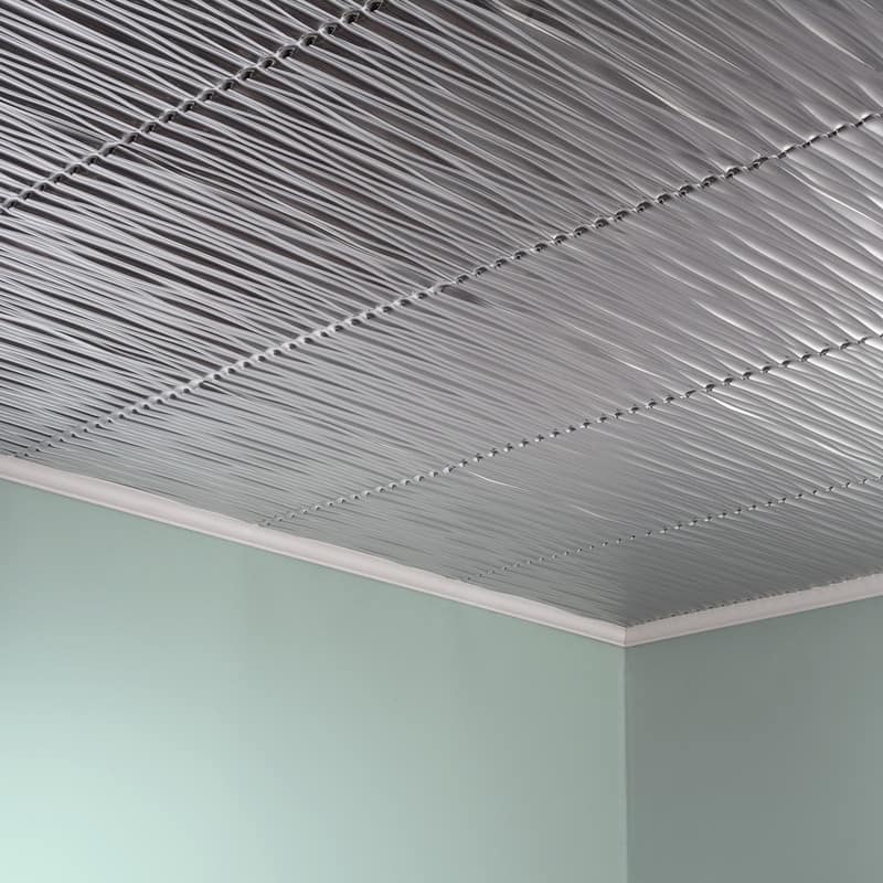 FASÄDE Dunes Horizontal Decorative Vinyl 2ft x 2ft Glue Up Ceiling Panel in Brushed Aluminum (5 Pack)
