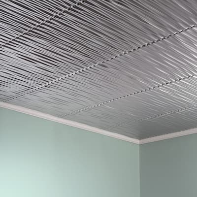 FASÄDE Dunes Horizontal Decorative Vinyl 2ft x 2ft Glue Up Ceiling Panel in Brushed Aluminum (5 Pack)