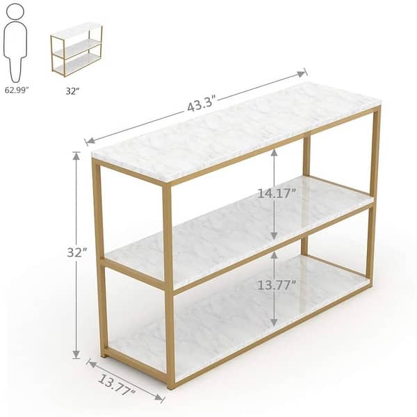 Faux Marble White Gold Console Table, Modern 3Tier Entryway Table with