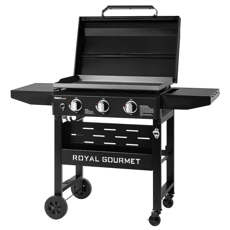 Royal Gourmet, Gas Griddle with Hood and Collapsible Side Shelves - Black - Natural Gas