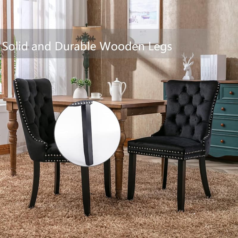 Velvet Dining Chairs Set of 2, Tufted Dining Chairs with Nailhead Back and Ring Pull Trim - 25.5×19.7×37.4inch