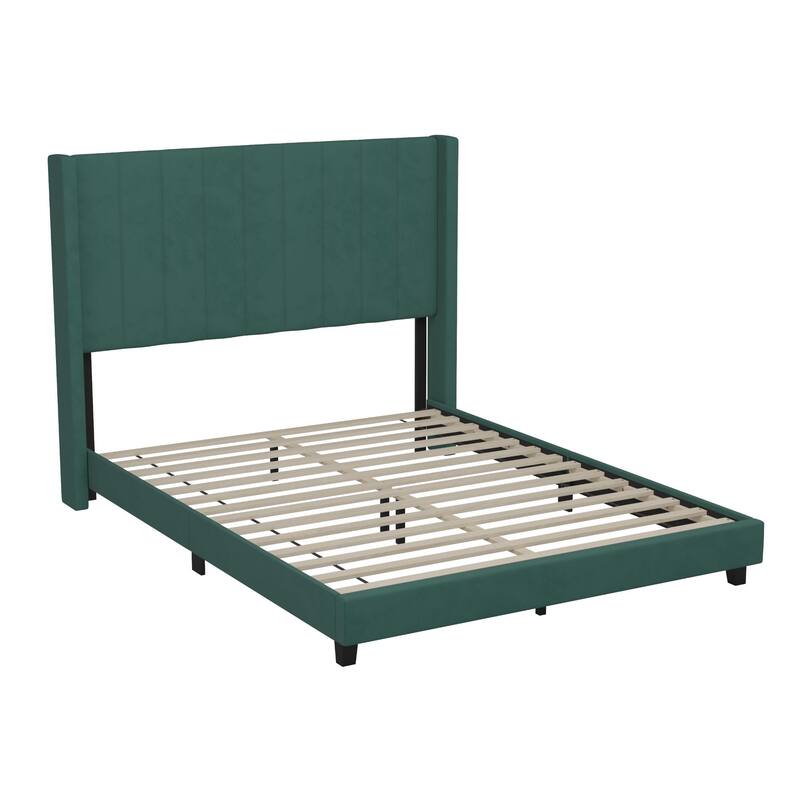 Upholstered Platform Bed with Wingback Headboard
