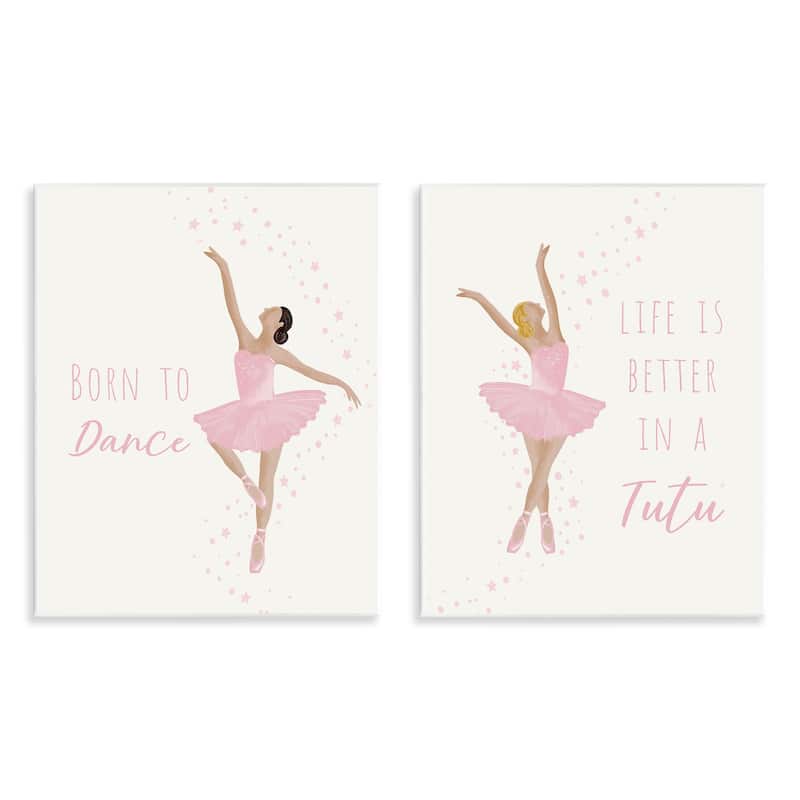 Stupell Inspiring Ballerina Sentiments Wall Plaque Art Design By Chen Alyesh (Set of 2) - 11 x 14