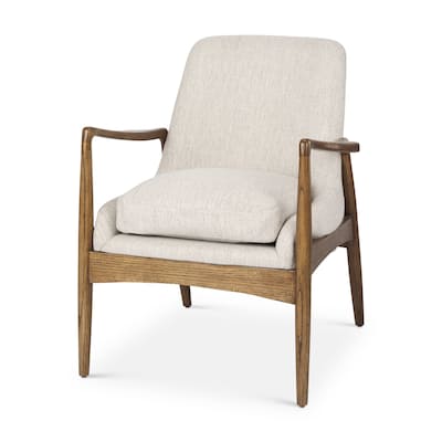 Westan Beige Boucle Fabric w/ Medium Brown Solid Beechwood Accent Chair - 26.5"W x 27.7"D x 32.2"H
