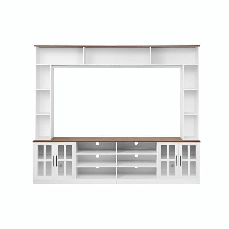 Modern 95.5" Wall Unit TV Stand for TVs up to 80" with Bookshelves, Cabinets, Glass Doors