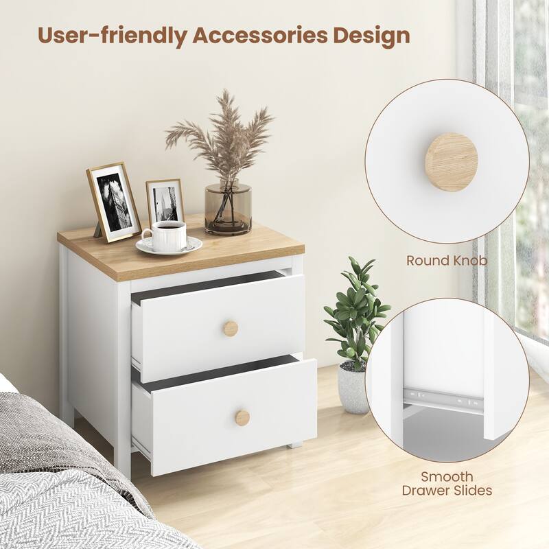 2-Drawer Wooden Nightstand Bedside Table with Storage for Bedroom or Living Room Use