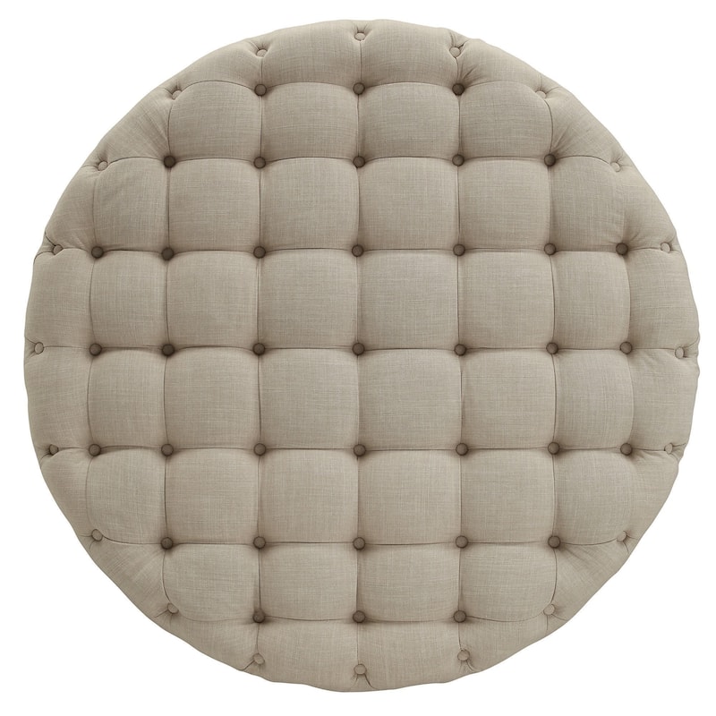 Knightsbridge Round Tufted Rolling Ottoman by iNSPIRE Q Artisan - Beige Linen