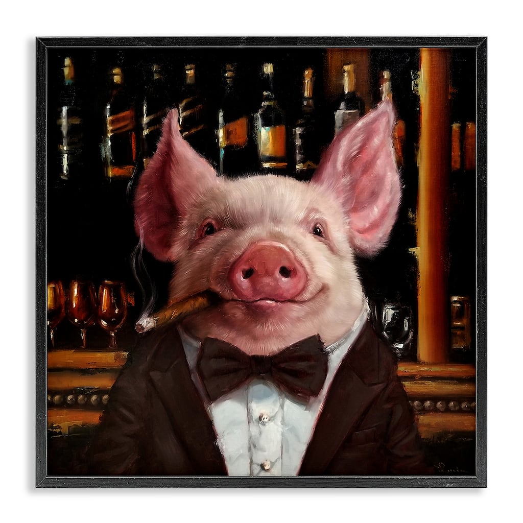 Stupell Classy Pig at Cigar Bar Farm Animal Painting Framed Wall Art,12x12
