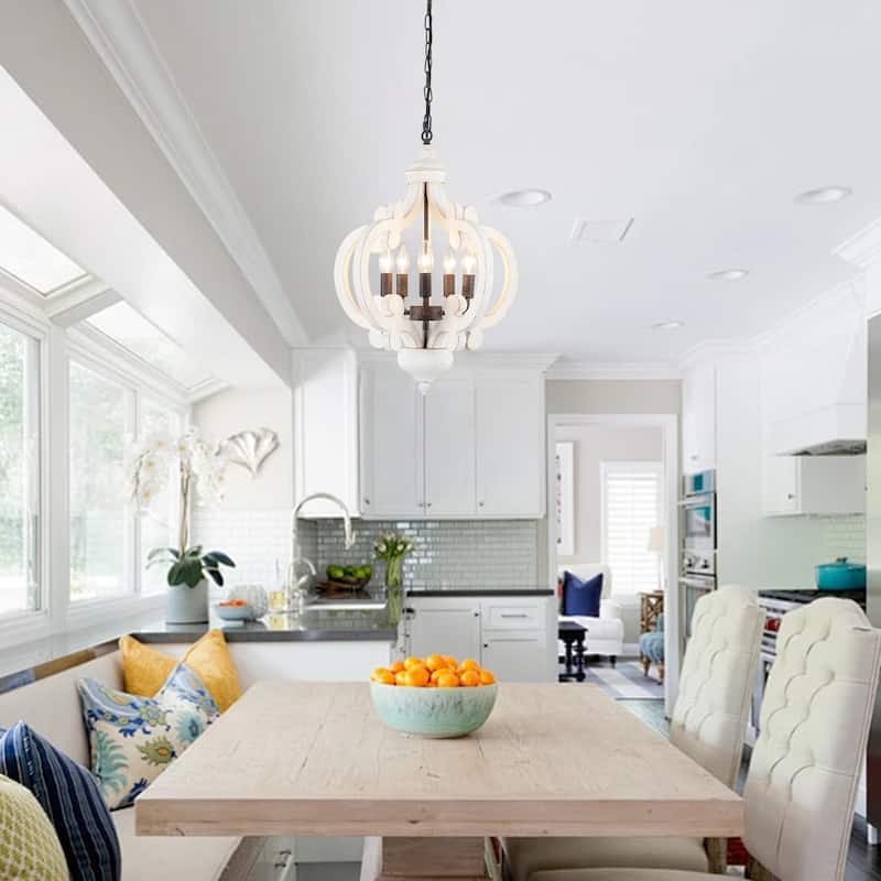 5-Light Country Wood Chandelier Light Fixture for Kitchen Island Dining Room