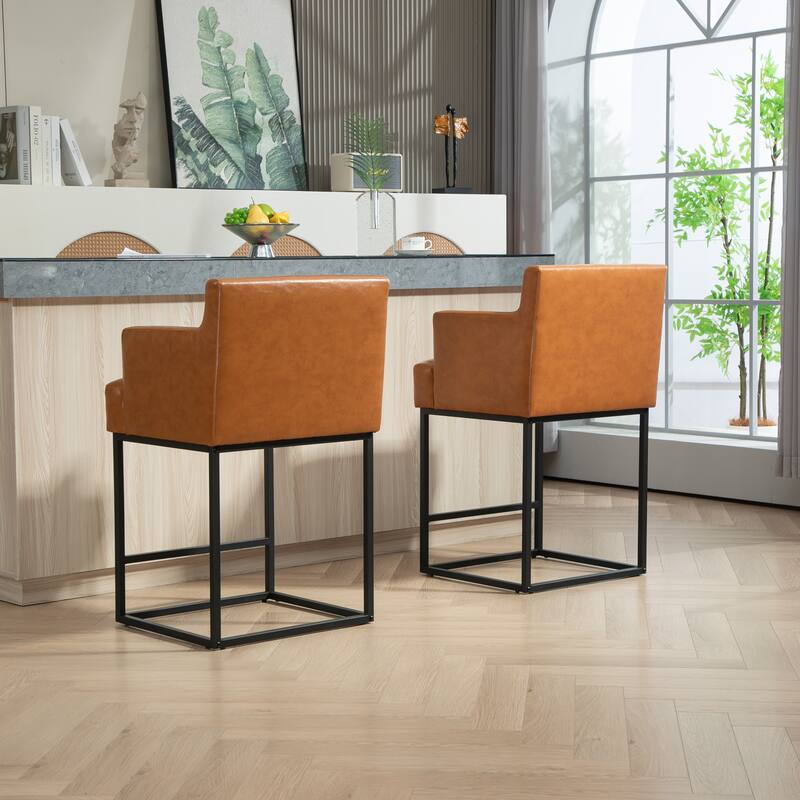 House Hold Counter Height Bar Stools Set of 2,Modern Square PU Bar Stool