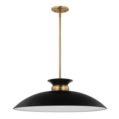 Perkins 1 Light Large Pendant Matte Black with Burnished Brass