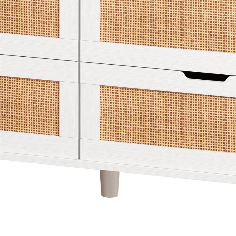 White Rattan Drawer Storage Cabinet with LED Lights and Power Outlet, Great for Bedroom and Living Room, 43.31" Size