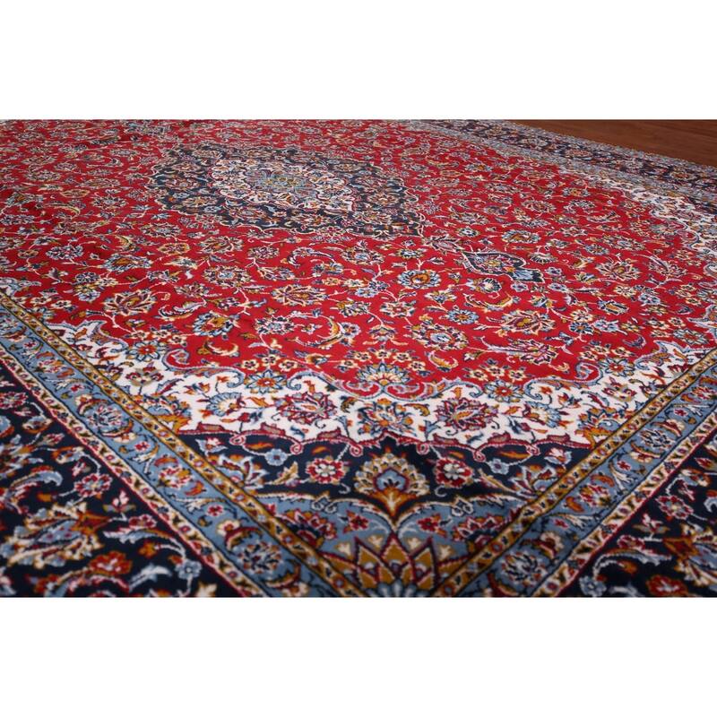Red Medallion Kashan Turkish Rug Traditional Machine-Made Carpet - 9'7" x 12'5"