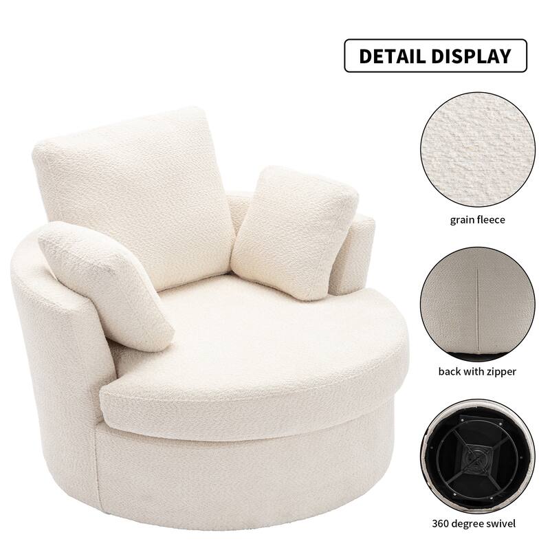 Oversize Round 360 Degrees Swivel Accent Chair with 3 Pillows