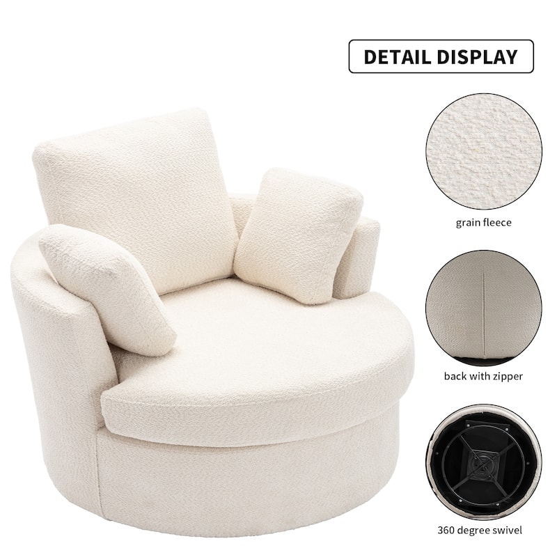 Oversize Round Sofa Chair with 360º Swivel and 3 Pillows - 42.10 x 40.20 x 34.30