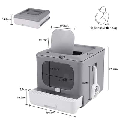 2Way Enclosed Cat Litter Box Top Entry with Scoop Fully Pull Out Drawer, Easy to Install&clean