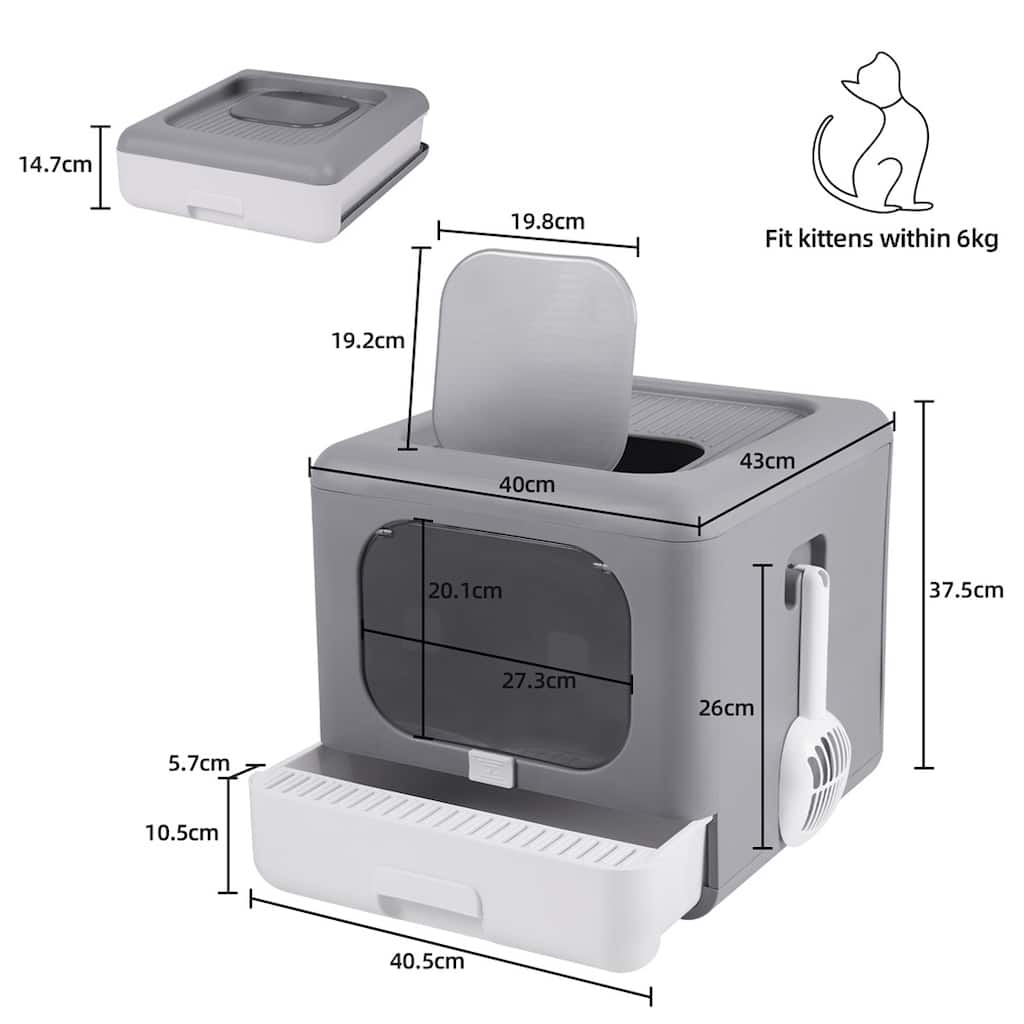 2Way Enclosed Cat Litter Box Top Entry with Scoop Fully Pull Out Drawer, Easy to Install&clean