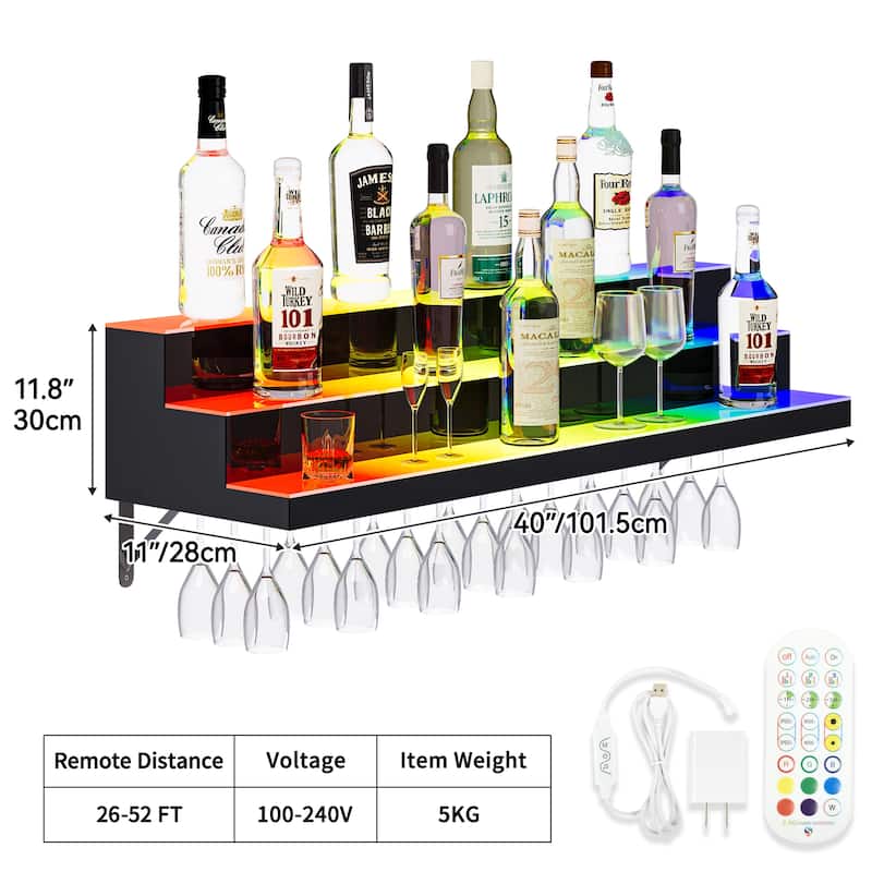 Lighted Liquor Bottle Display Shelf Wine Bottle Rack Acrylic Wall Bar Shelf