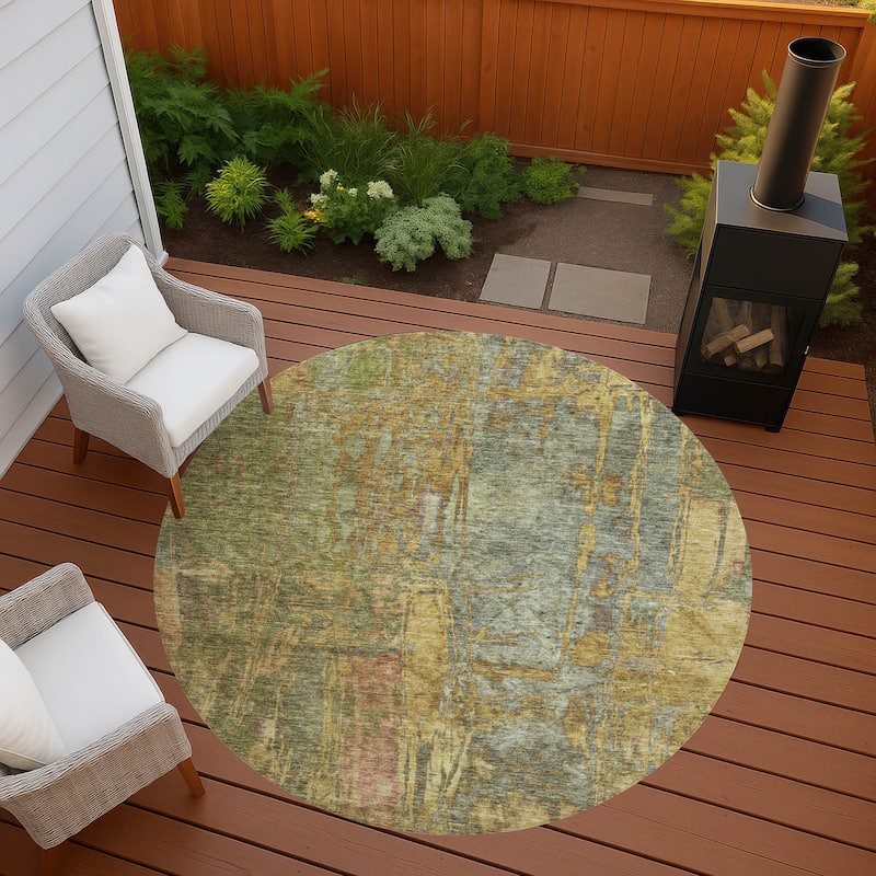 Machine Washable Indoor/ Outdoor Abstract Modern Chantille Rug - Aloe - 8' x 8'