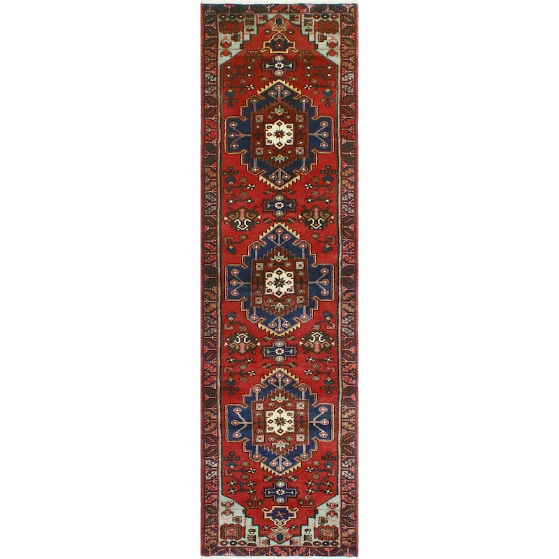 Fine Vintage Distressed Hilda Red/Navy Runner - 2'9" x 10'3"