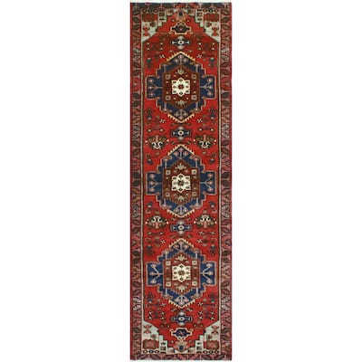Fine Vintage Distressed Hilda Red/Navy Runner - 2'9" x 10'3"