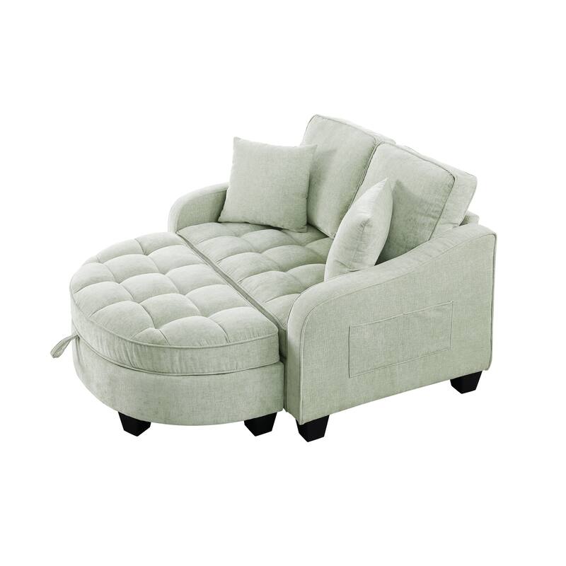 Roomfitters Two-Seater Sofa Chaise with Storage Ottoman, Irregular Armrests and Backrest, Upholstered Sofa with Pillows