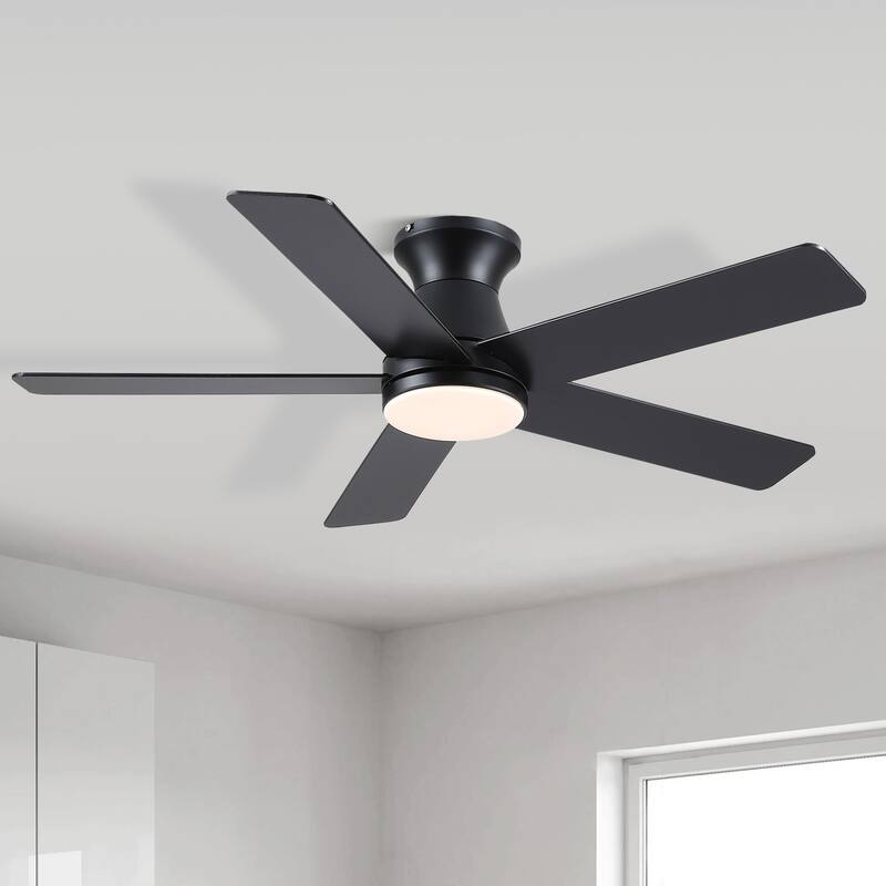 46"/52" Inches Flush Mount Modern Quiet Ceiling Fan with Light and Remote,5 Blades,for Living room,Bedroom