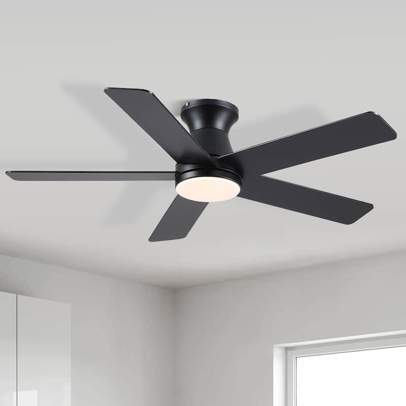 46"/52" Modern Quiet Flush Mount Ceiling Fan with Light and Remote,5 Blades,for Living room,Bedroom