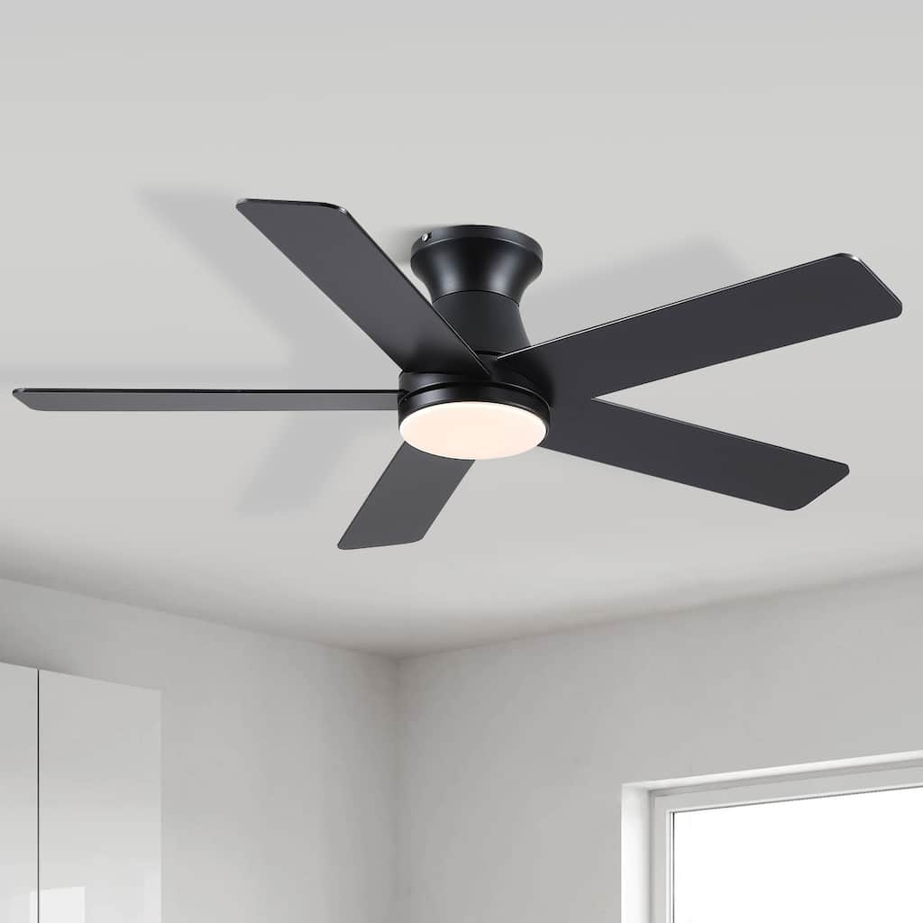 46"/52" Modern Quiet Flush Mount Ceiling Fan with Light and Remote,5 Blades,for Living room,Bedroom