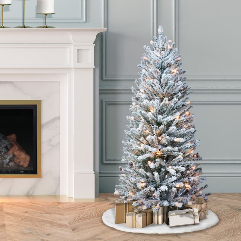 Puleo International Pre-Lit 4' Flocked Fir Artificial Christmas Tree