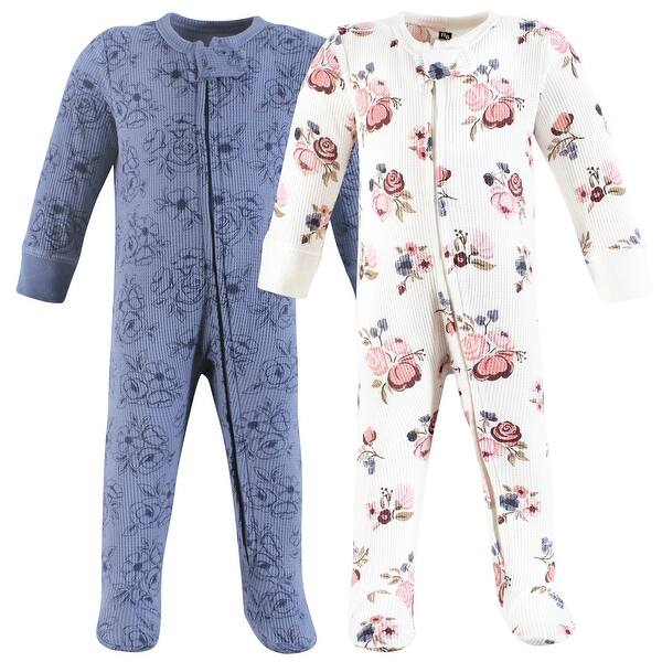 slide 1 of 1, Hudson Baby Girls Thermal Zipper Sleep and Play 2pk, Dusty Rose Floral 0-3 Months - Dusty Rose Floral