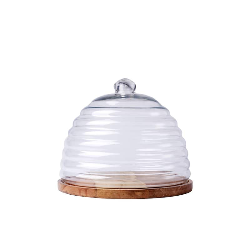 Mango Wood & Glass Rnd. Hive Food Dome/Plate
