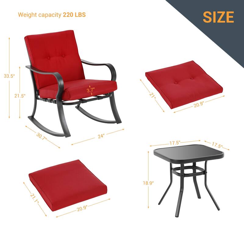 LIVOOSUN 3 Pieces Outdoor Bistro Sets With Table, Soft Cushions