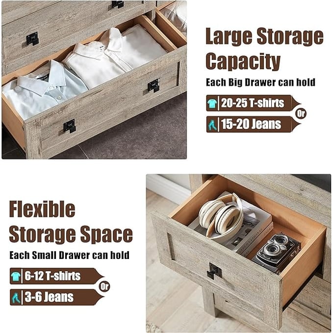 Farmhouse 7 Drawers TV Stand, Chest of Drawers, Dressers Organizer