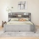 preview thumbnail 1 of 10, Classic Full Size Platform Kids Bed Frame with LED Light, Multi-functional Storage Headboard and Safety Guardrail, Antique Grey Antique Grey