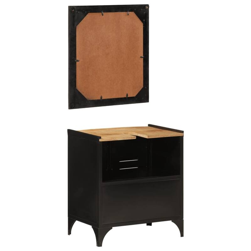 vidaXL Bathroom Furniture Set Natural wood, Black - 13.8 x 21.7 x 23.6 in