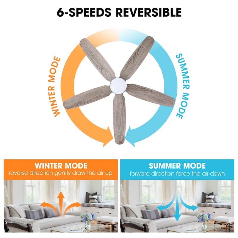 52" Classic Wooden 5-Blade Chrome Ceiling Fan with Light