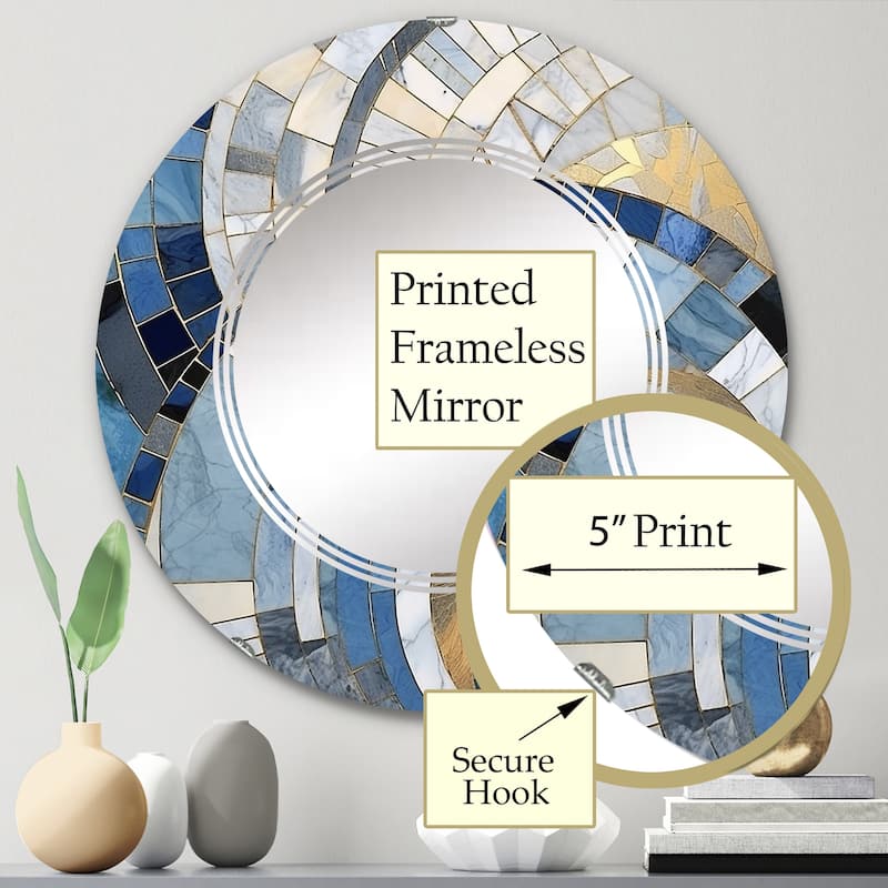 Designart "Gold Constructing Blue Realms I" Abstract Shapes Modern Wall Mirror