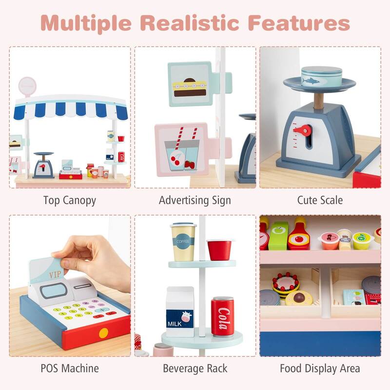 Costway Kids Snacks & Sweets Food Cart Kids Toy Cart Play Set with 30 - See Details