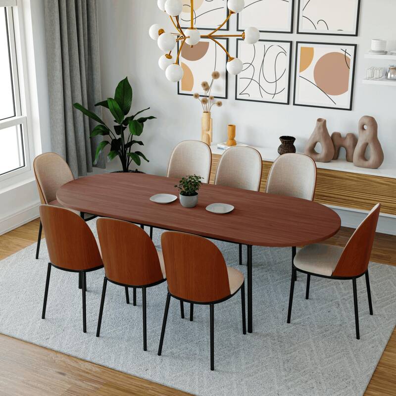 9-Piece Dining Set in Black Steel with 8 Chairs and Table Tule Collection by LeisureMod
