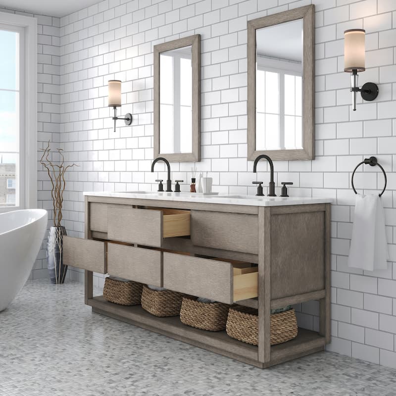 Oakman Carrara White Marble Countertop Bath Vanity in Grey Oak