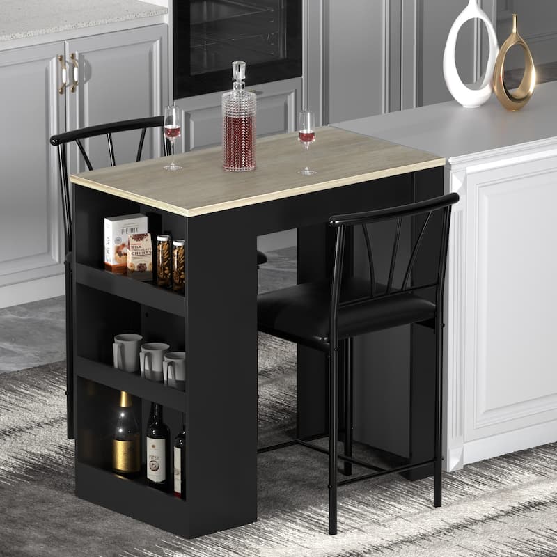3-Piece Dining Table Set, Counter Height Dining Table Set for 2, Compact Kitchen Table Set - Grey