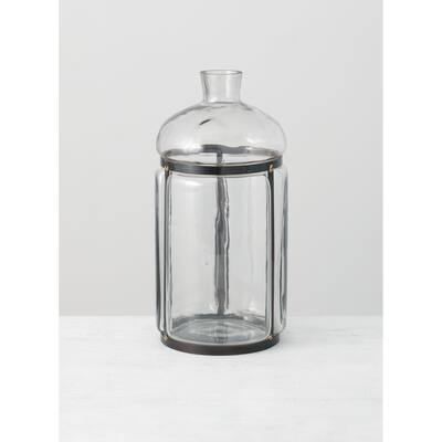 Sullivans Metal and Glass Bottle Vase 14.5"H Clear